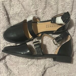 Journee Collection Black Flats with Ankle Straps